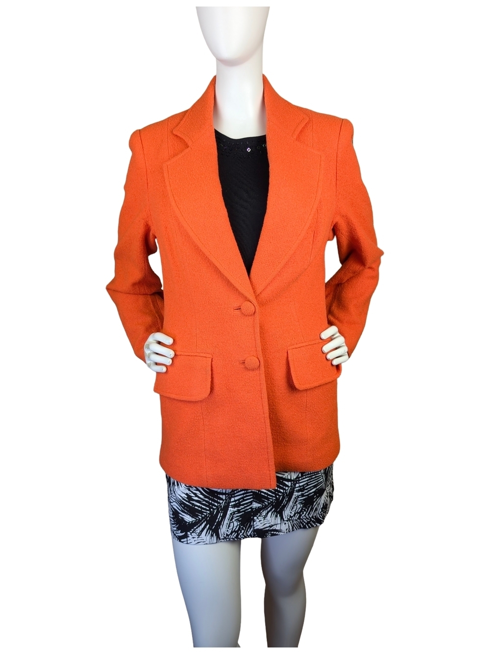 Vintage Orange Textured Statement Blazer Tailored Mod Jacket Small 70s 80s Style